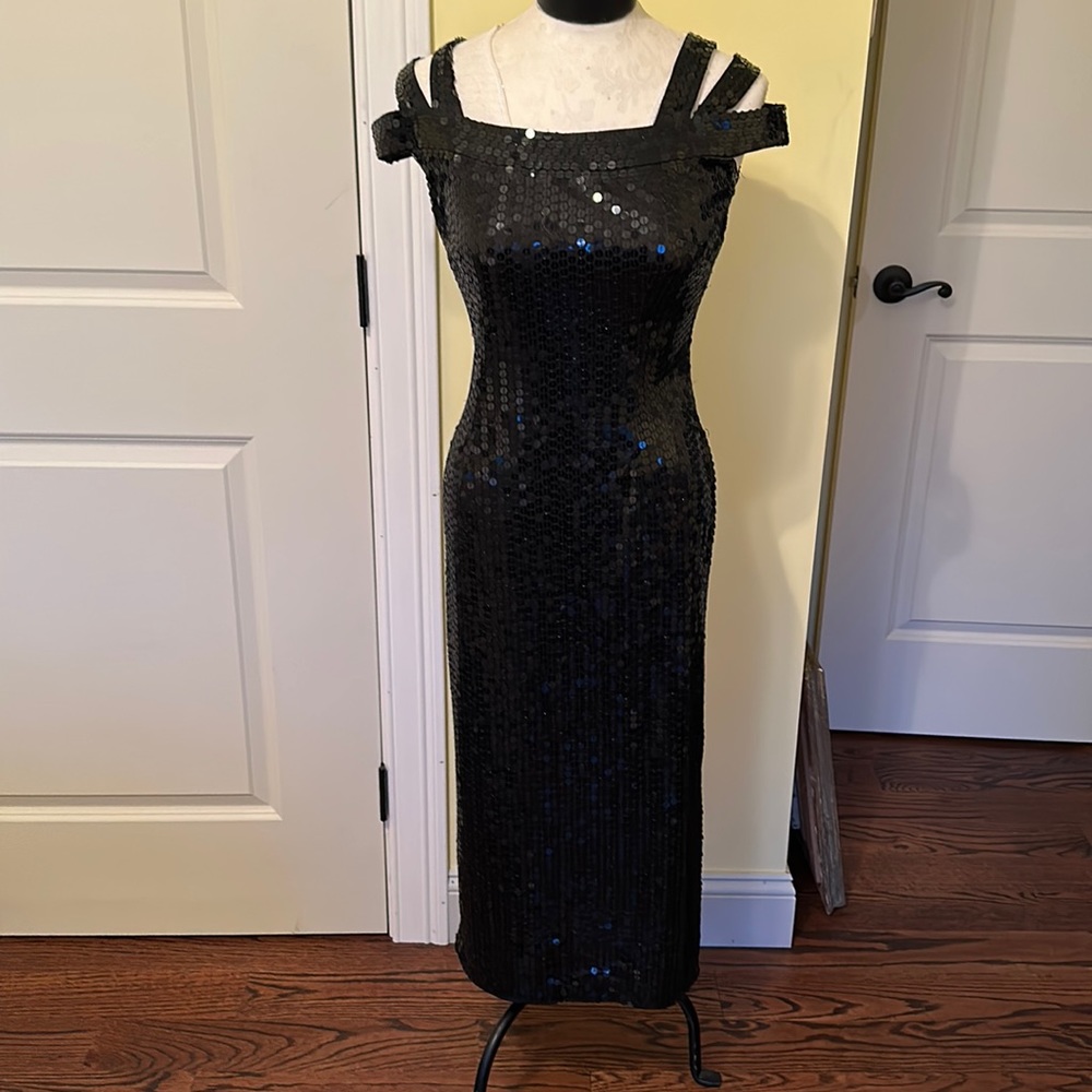 Black sequined evening dress